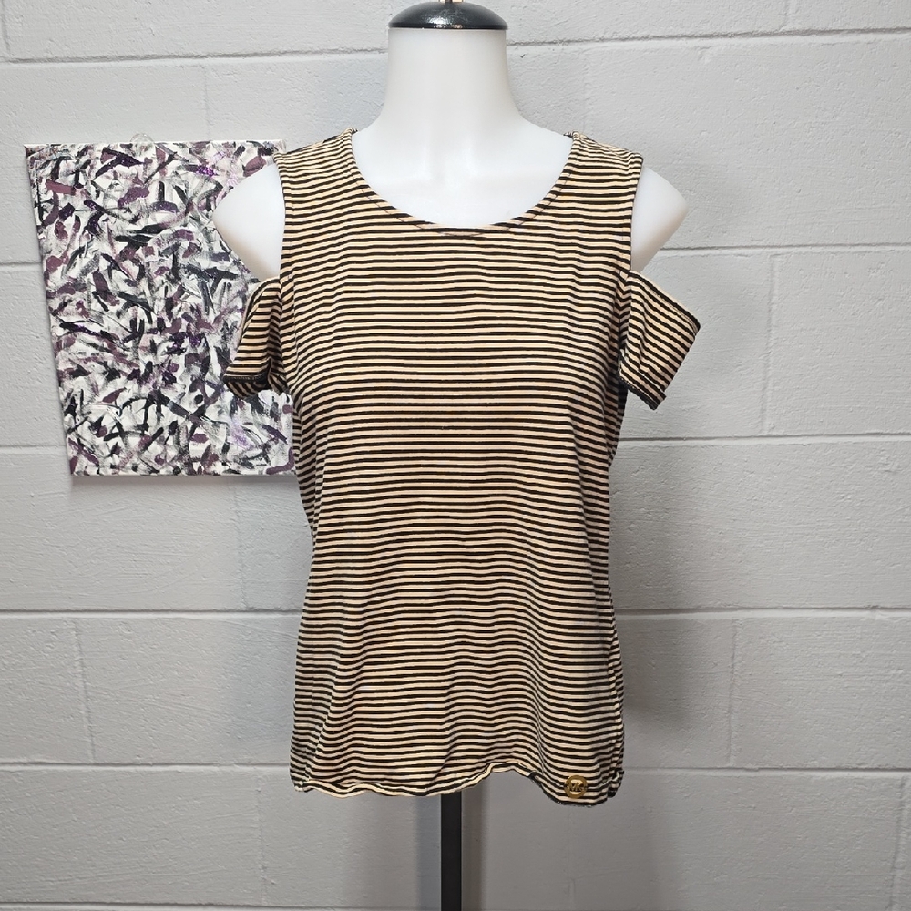 Michael Kors Black and Tan Striped Muscle Tee